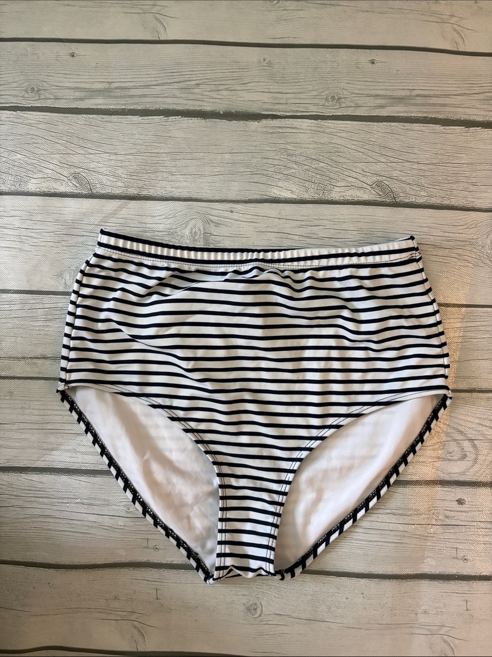 High-Waist Women’s Swim Bottoms in Black & White Stripes
